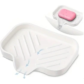 Rectangular silicone soap dish with built-in drain, non-slip holder