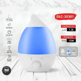 جهاز ترطيب وتعطير جو بالموجات فوق الصوتية - خزان سعة 1.3 لتر، تشغيل هادئ للغاية، ضوء ليلي LED، وإيقاف تشغيل تلقائي - DLC-35301