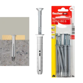 فيشر N 8 × 100/60 S K NV قابس مع برغي غاطس مضاد 8 قطع