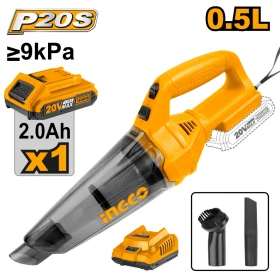 مكنسة سيارة لاسلكية INGCO P20S – شفط قوي 9kPa مع بطارية وشاحن cvli20126