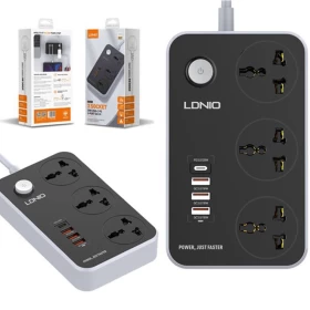 Universal Power Socket - Three Sockets - Three Usb One Type-C