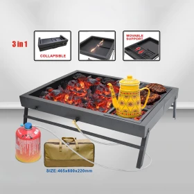3-in-1 Foldable Camping & Travel Stove: Grilling, Cooking, Heating (Charcoal & Gas) – Camping Family