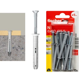 فيشر N 6 × 60/30 S K NV قابس مع برغي غاطس مضاد 15 قطعة