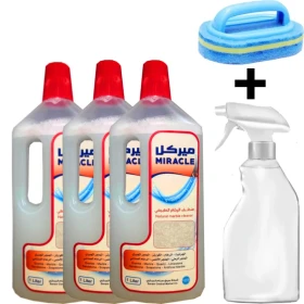 3PC Miracle Natural Marble Cleaner - 1 Liter + Spray Bottle + Hard Sponge