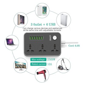 Universal Power Sockets - Three Sockets Port - Six Usb Port