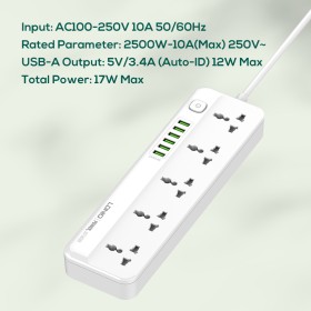 Universal Power Socket - Five Socket Port - Six Usb Port