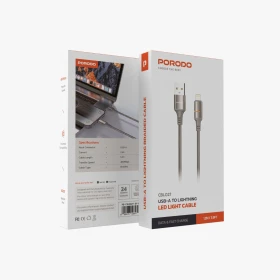 Porodo USB-A To Lightning LED Light Cable PD-CBL0027-GY-L