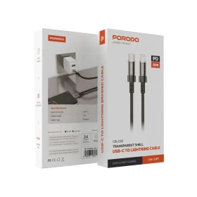 Porodo Transparent Shell USB-C To Lightning Cable PD-CBL0026-BK-L